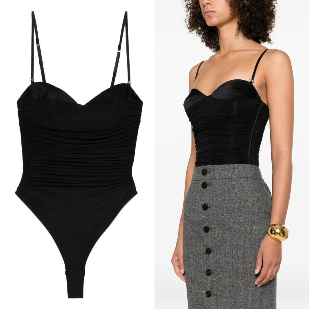 Elisabetta Franchi Ruched-Panel Bodysuit, Black, IT 46 / US 10